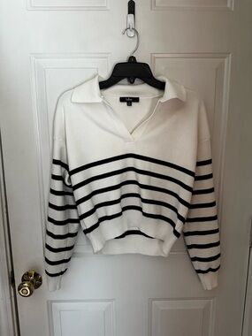 Lulu’s Culture Ivory and Black Striped Collared Sweater Top